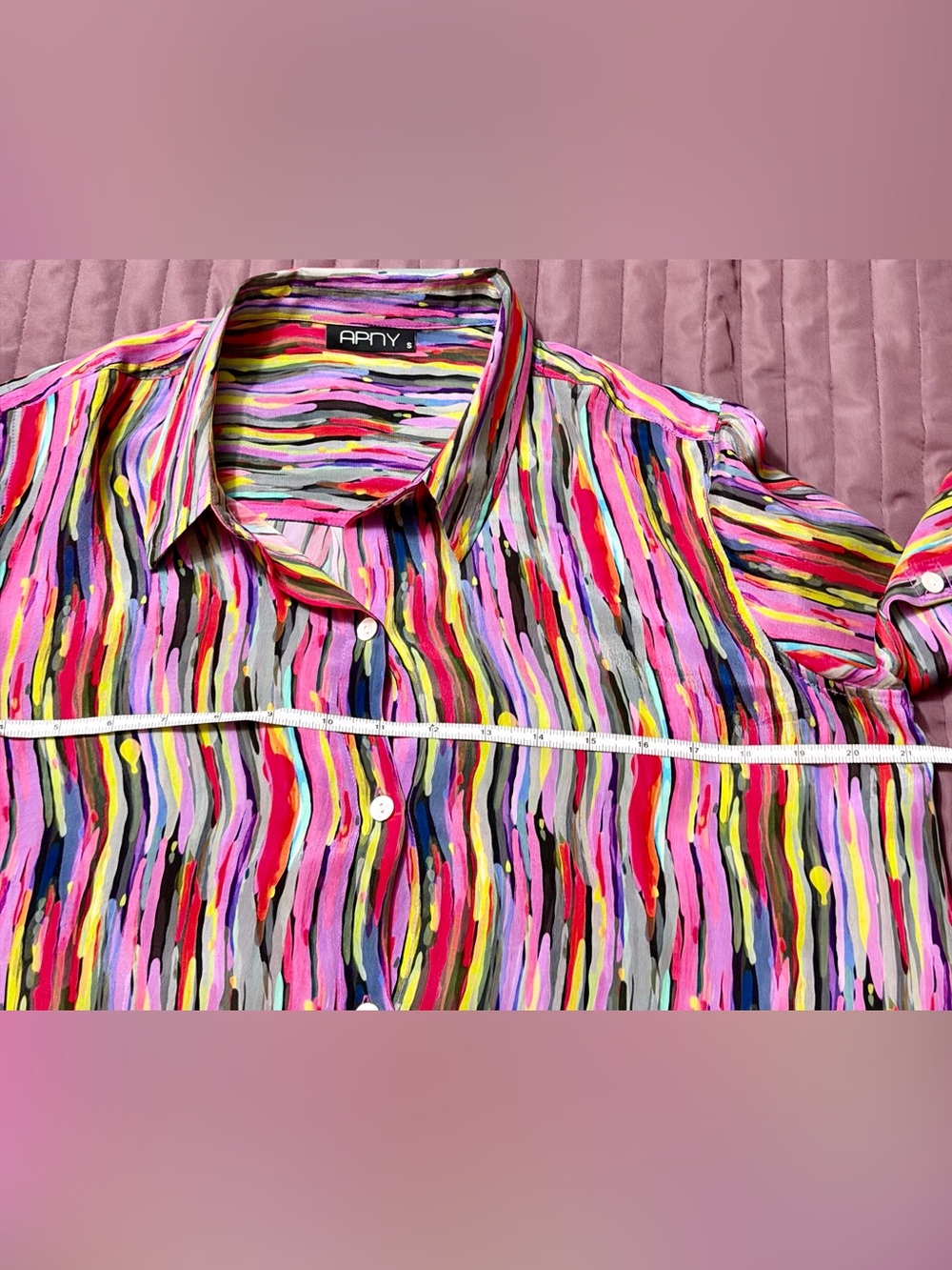 Vibrant Multicolor Brushstroke Button-Front Blouse - Picture 7 of 8
